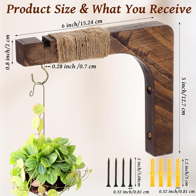 Geelin 4 Pack Wooden Plant Hanger - Image 2