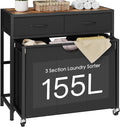 Laundry Sorter 3 Section with Tabletop & 2 Drawers, Rolling Laundry Hamper with by FIONESO