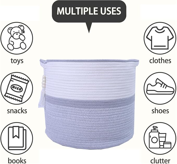 Large Woven Rope Laundry Hamper, Cotton Rope Storage Basket - Image 5