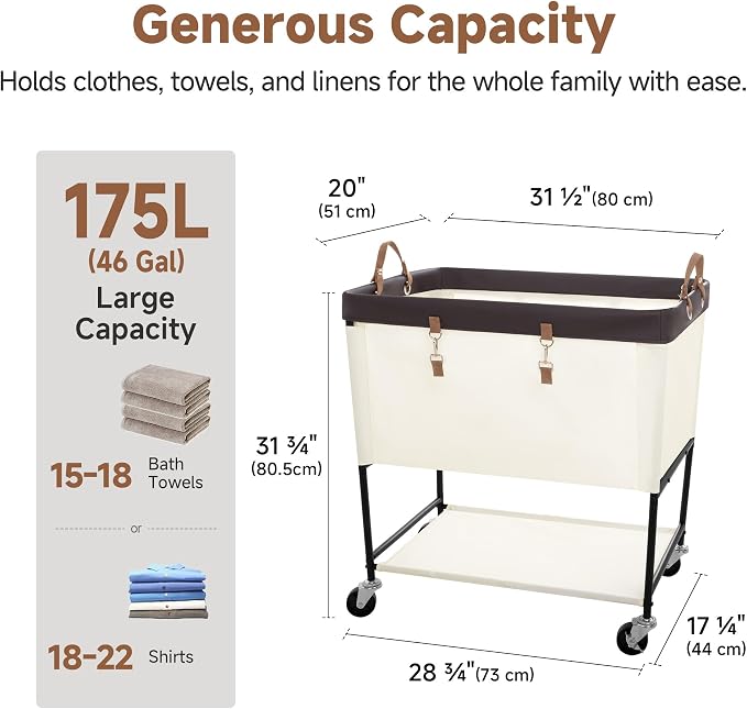 StorageWorks Laundry Cart, 2 Tier Rolling Laundry Basket, Heavy Duty Laundry - Image 3