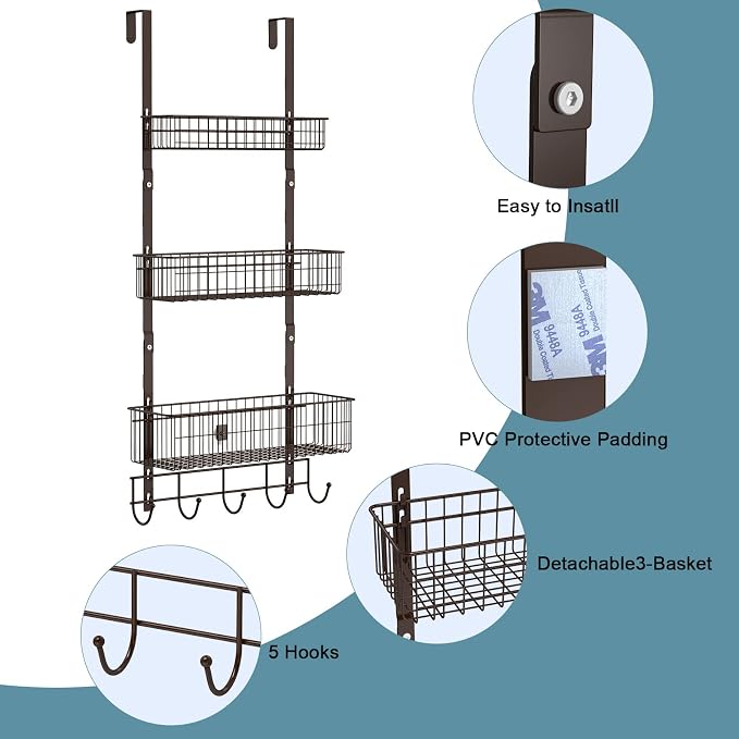 Over The Door 3 Tier Hanging Kitchen Storage Rack Heavy Duty Pantry Organizer - Image 4