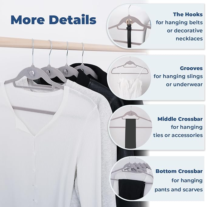 Grey Velvet Hangers 50 Pack, Felt Covered Non Slip Fabric - Image 5