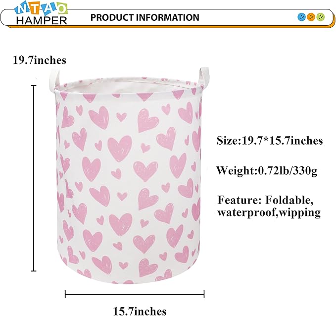 Pink Heart Laundry Hamper, Laundry Basket, Girls Nursery Hamper, Waterproof - Image 6