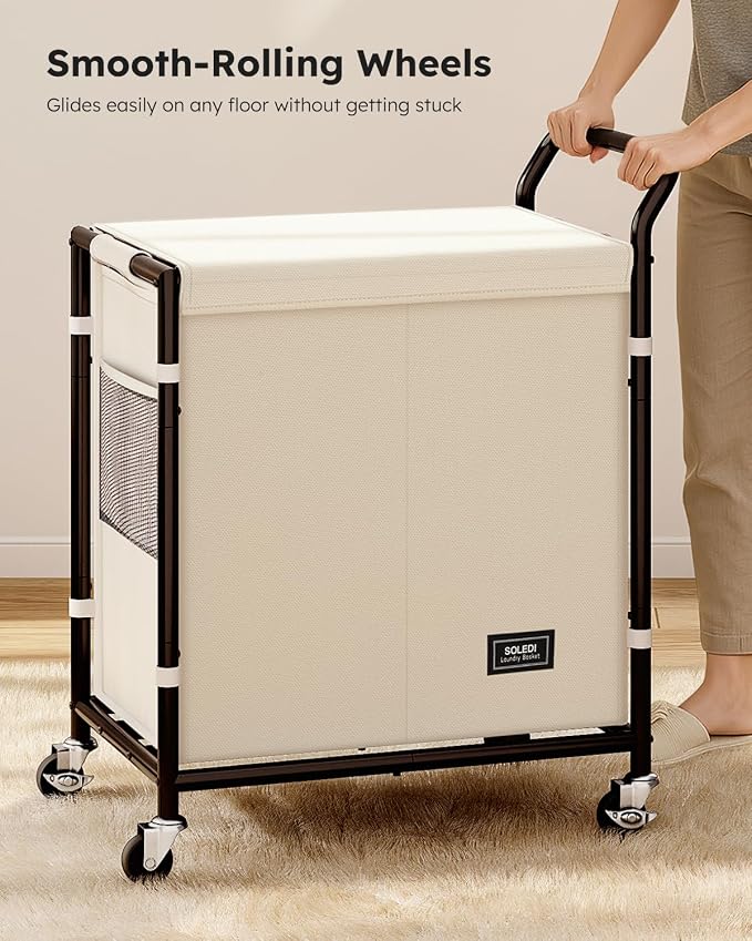 SOLEDI Laundry Basket with Wheels, 38 Gallons Laundry Hamper 2 Section - Image 4