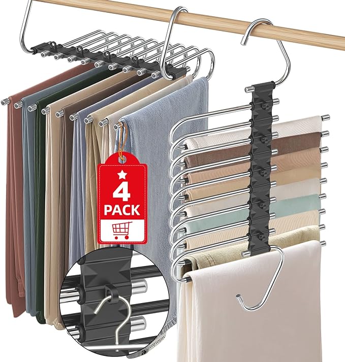 Upgrade 9 Layers Pant Hangers Space Saving, Non Slip Stainless Steel by Besslly