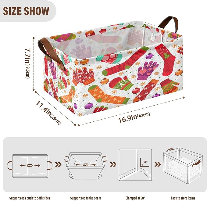 Kigai Christmas Stocking Gloves Storage Basket Waterproof Collapsible Storage - Image 2