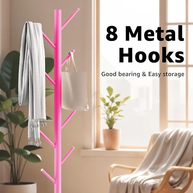Coat Rack with Natural Marble Base, Metal Freestanding Coat Rack with 8 Hooks - Image 4
