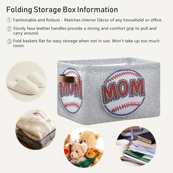 Baseball Silver White Rectangular Storage Bin Basket - Image 5