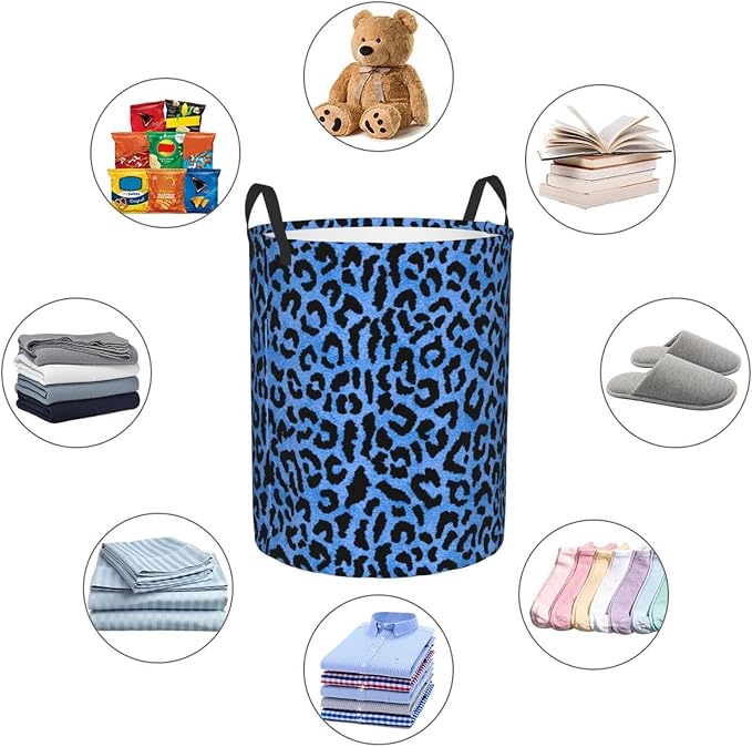 Blue Leopard Print Laundry Hamper Bag - Image 5