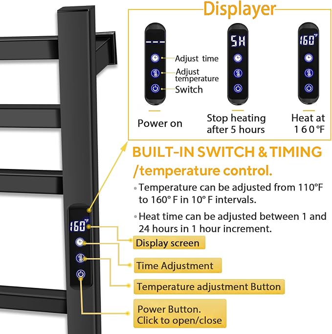 Black Towel Warmer Rack for Bathroom - Image 3