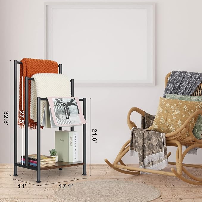 Freestanding Towel Rack, 3 Tier Blanket Ladder Holder - Image 6