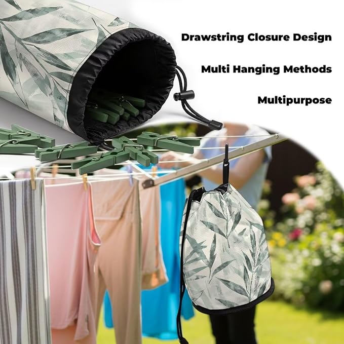 Bamboo Leaf Clothespin Bag Holder Hanging Clothespin Bag - Image 6