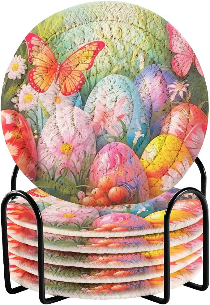 Colorful Eggs and Butterflies Coasters Set of 6 by Unknown