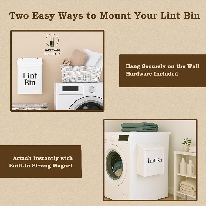 Magnetic Lint Bin for Laundry Room Organization & Storage, Wall-Mounted Dryer - Image 4