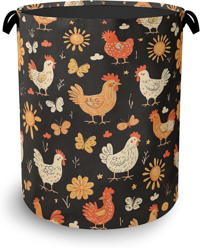 Cute Roosters Laundry Basket, Flower Butterfly Foldable by Unknown