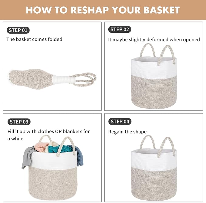 ShellKingdom Laundry Basket, Large Natural Rope Woven Storage Basket - Image 7