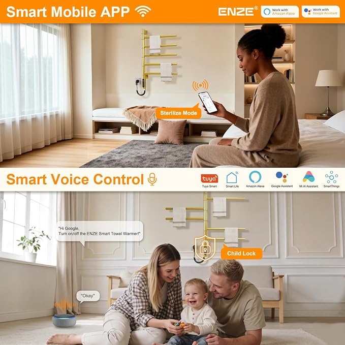 ENZE Smart Rotating Heated Towel Rack - Image 2