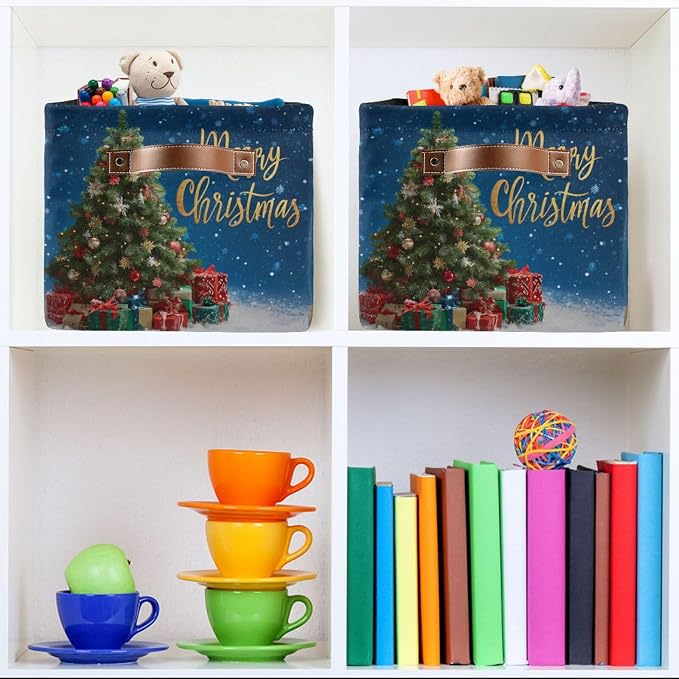 Tree Christmas Blue Print Rectangular Storage Bin Basket - Image 6