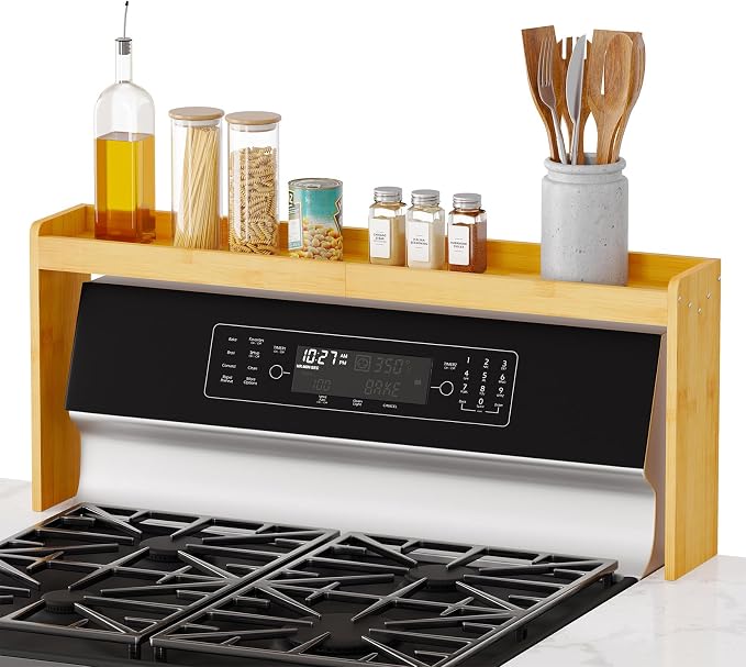 SpaceAid Bamboo Over the Stove Spice Holder Shelf, 31.5" Kitchen Organizer by SpaceAid