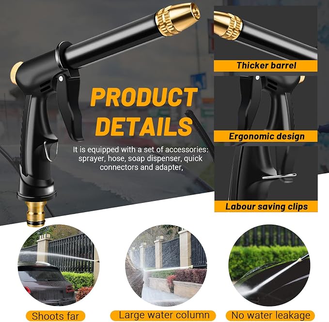 Garden Hose Nozzle with 4 Patterns, Soap Dispenser & Quick Connectors, Plastic - Image 3