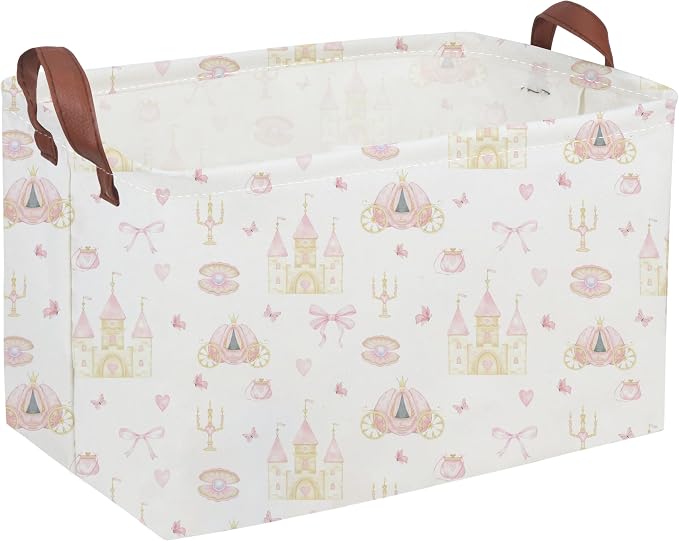 Rectangular Pink girl princess basket, Collapsible waterproof storage basket by Sanjiaofen