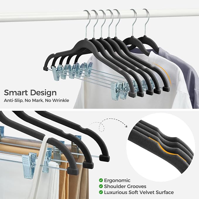 HOUSE DAY Velvet Hangers with Adjustable Clips 10 Pack, Non-Slip Suit Organizer - Image 5
