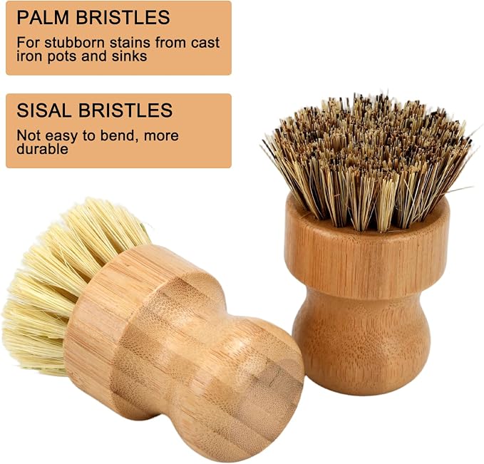 4 Piece Bamboo Dish Brush Set - Image 2