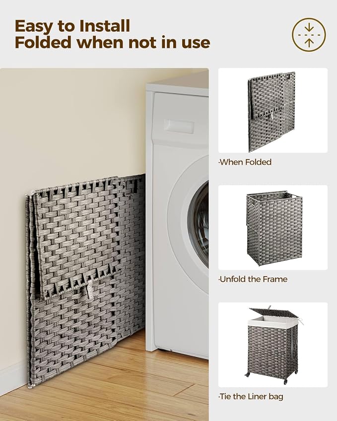 Greenstell Laundry Hamper with Wheels, No Install Needed, 90L Divided Handwoven - Image 8