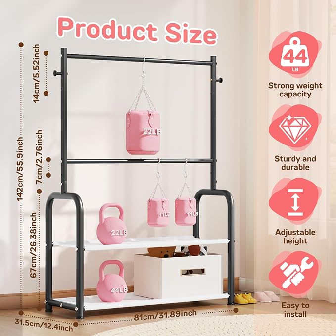 Kids Clothing Rack with 2-Layer Storage Shelf and 2 Adjustable Hanging Rods - Image 8