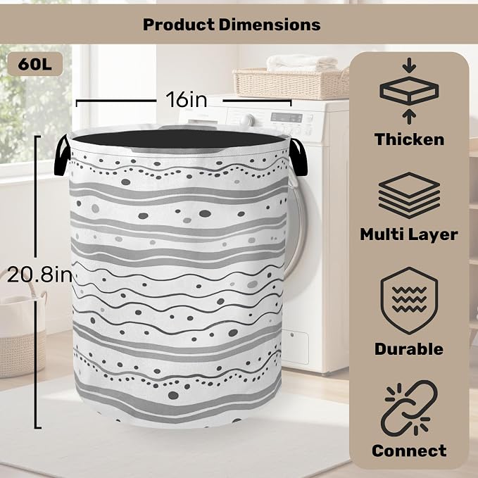 Grey Lines Laundry Basket - Image 2