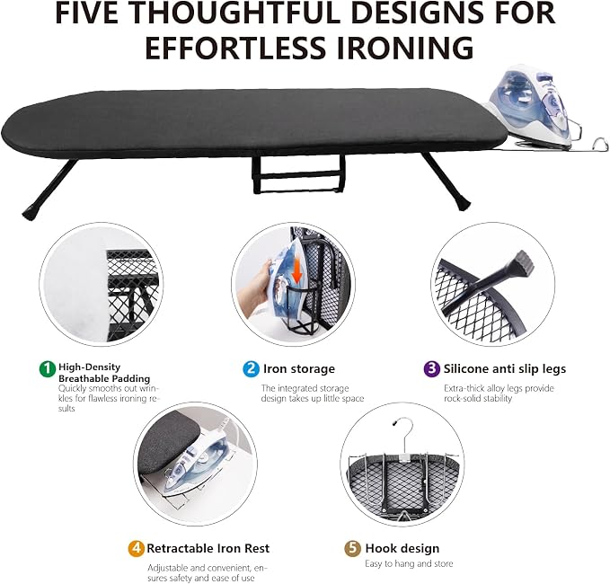 Table Top Ironing Board with Iron Holder and Wall Mount, Foldable Mine Iron - Image 3