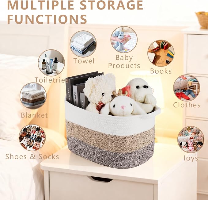 3PCS Grey Cotton Rope Woven Storage Basket, Baby Blankets & Empty Gift Baskets - Image 3