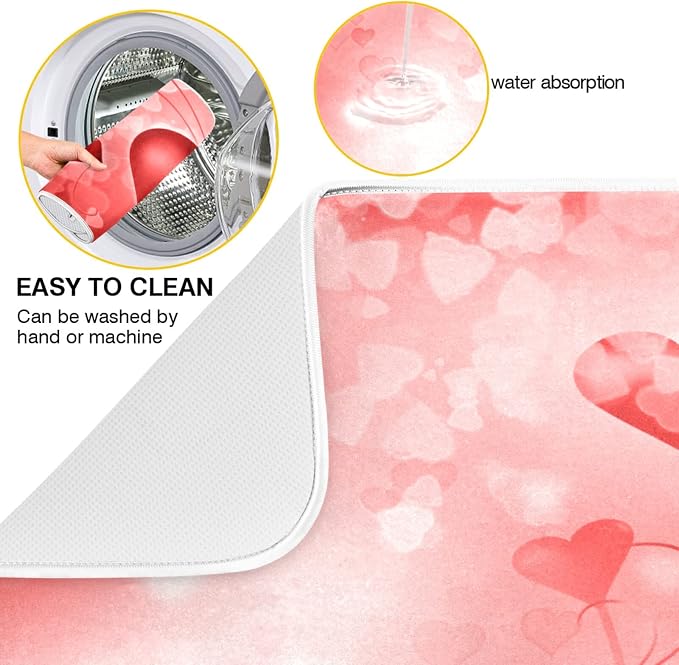 Valentines Red Hearts Dish Drying Mat Absorbent Washable Protector Drying Pad - Image 2