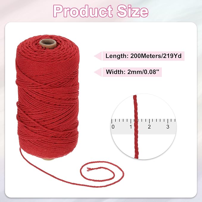 HARFINGTON Natural Macrame Cord 2mm x 220 Yards 3 Strand Twisted Cotton Macrame - Image 2