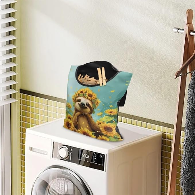 Sloth Sunflowers Clothespin Bag Holder Multi Purpose Hanging Storage Dust-Proof - Image 2