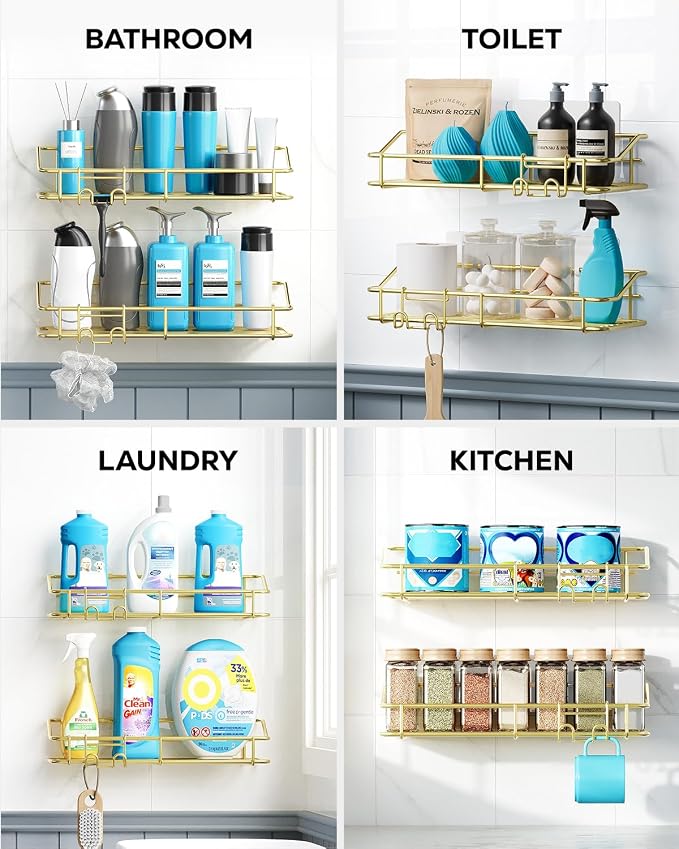 Nieifi Shower Caddy Shelf Storage Rack Adhesive Without Drilling Stainless Steel - Image 9