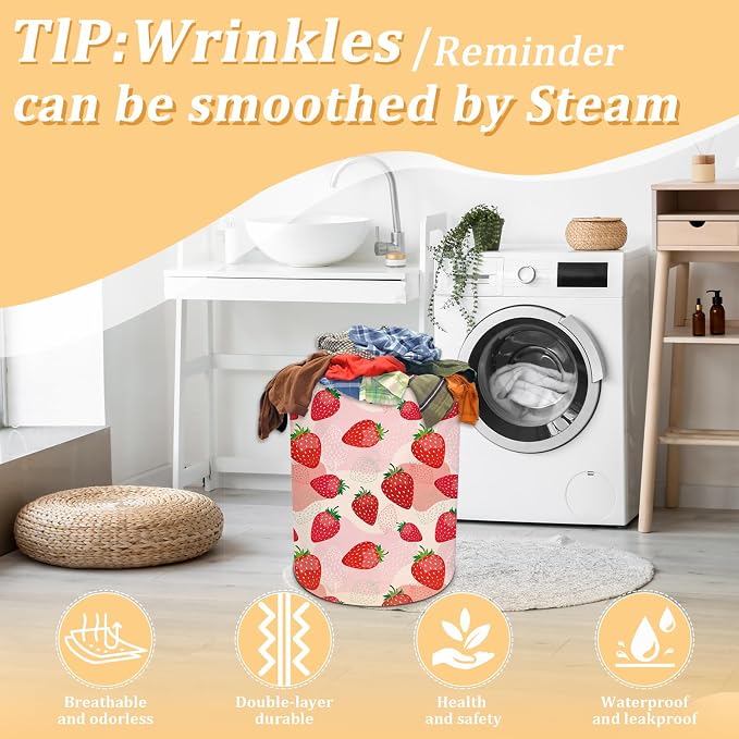 Laundry Hamper, Cute Strawberry Laundry Basket, Oxford Waterproof Foldable - Image 5
