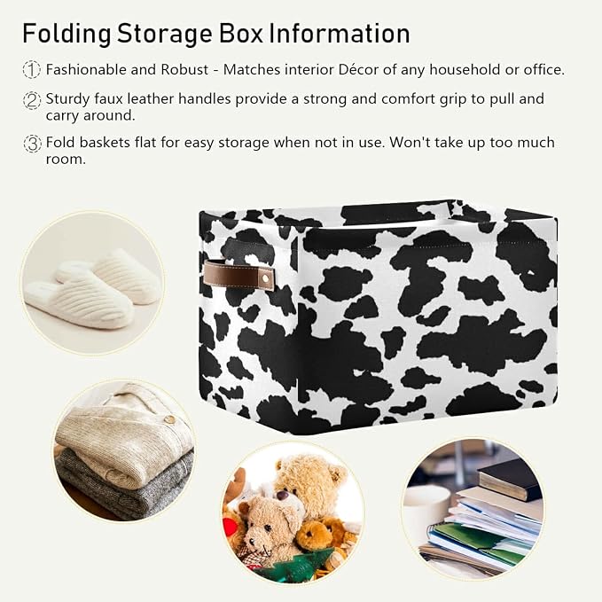 Storage Bins Cow Print Storage Basket Animal Milk Collapsible Storage Box - Image 5