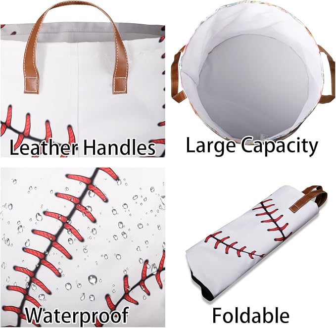 Baseball Texture Laundry Hamper Waterproof Collapsible Basket - Image 6