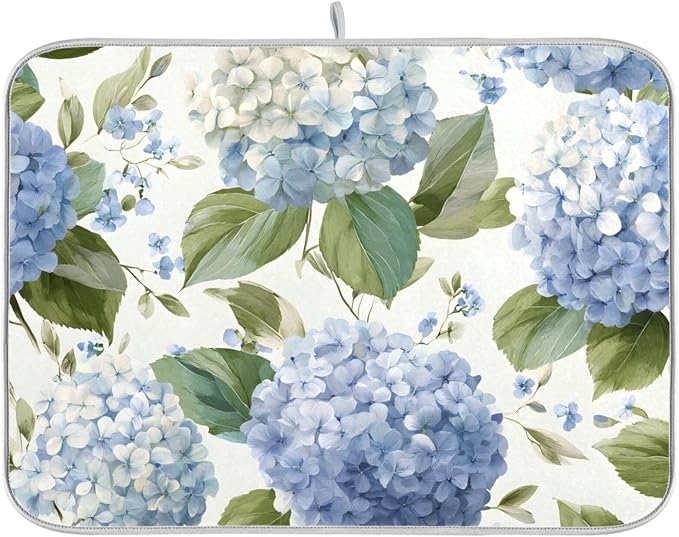 Watercolor Hydrangeas Dish Drying Mat Super Absorbent Drying Mat 16x18 inch by susiyo