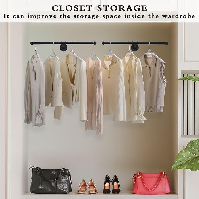 Cast Iron Wall Mounted Clothes Rack, T Shaped Industrial Pipe Clothing Bar - Image 5