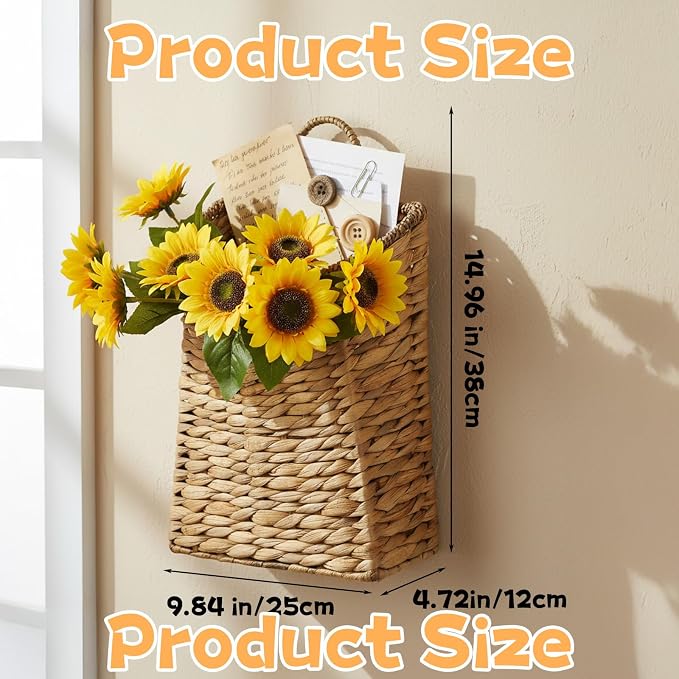 Woven Hanging Basket Water Hyacinth Hanging Wall Basket Portable Wicker - Image 2