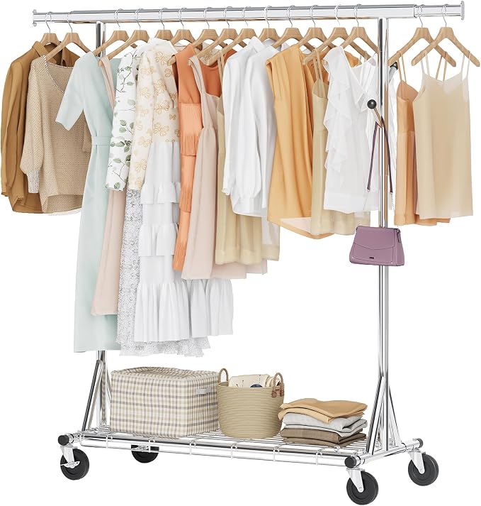 Hoctieon 1-Minute Assembly Clothes Rack, 480 lbs Heavy Duty Rolling Clothing by Hoctieon