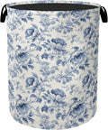 Beige Navy Blue Floral Laundry Basket by Gearsly