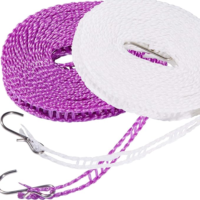 2 Pack Clotheslines 1.64ft Length Camping 5m Clothesline White Purple Drying by Foshine