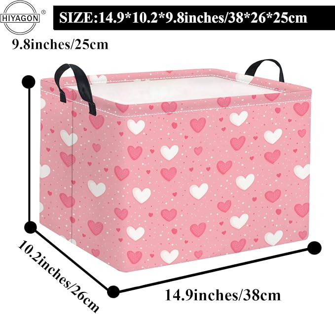 HIYAGON Rectangular Valentines Basket Baby Girl Storage Bin Pink Basket - Image 6