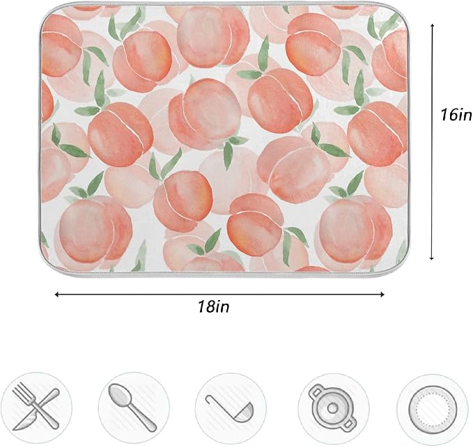 Sweet Pink Peaches 16 x 18 Inches Absorbent Dish Drying Mat Microfiber Kitchen - Image 3