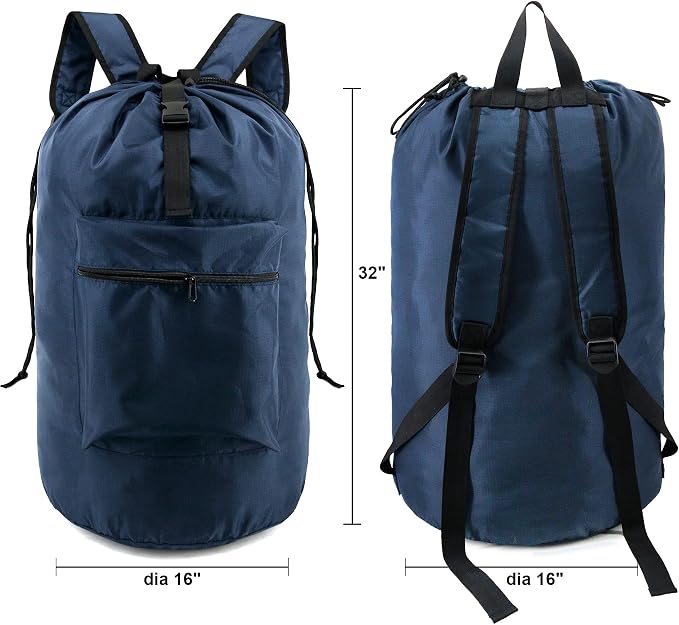BeeGreen Navy Blue Travel Laundry Bag w Drawstring & Handle College Dorm Room - Image 2