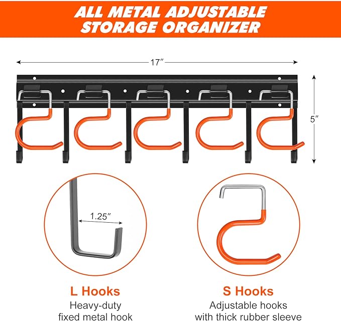 68'' All Metal Garden Tool Organizer Adjustable Garage Tool Organizer Wall - Image 3