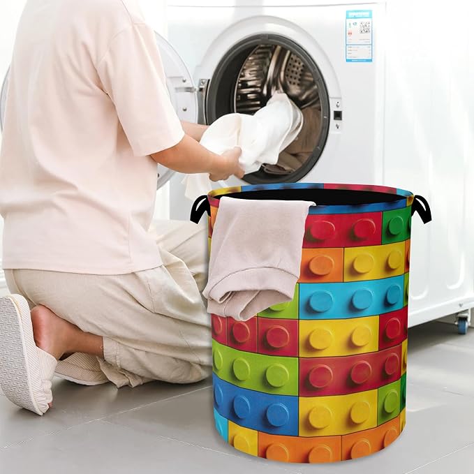 Colorful Building Blocks Laundry Hamper, Dirty Clothes Laundry Basket - Image 7